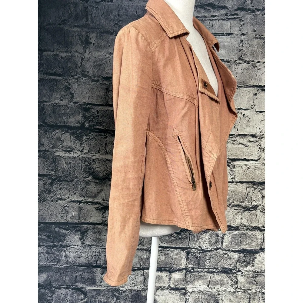 Free People Jacket Womens XS Pink Linen Blend Moto Asymmetrical Zip Biker Canvas